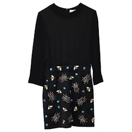 Victoria Beckham-Victoria Beckham Insect Appliqué Long Sleeve Dress in Black Viscose-Black