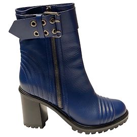 Ankle Boots de salto bloco com detalhe de fivela Casadei em couro azul Azul