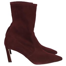 Stuart Weitzman Ankle Boots in Red Suede Red Dark red