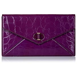 Alexander Mcqueen-Alexander McQueen Purple Embossed Patent Leather Clutch Bag-Purple