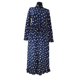 Autre Marque Vestido de flores azul de algodón Birgitte Herskind Azul
