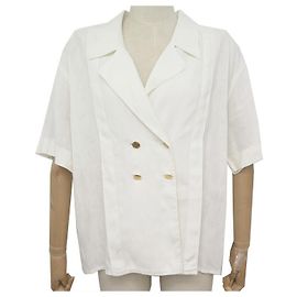 CHANEL TOP HEMDBLUSE KNÖPFE TASCHE TIMELESS CREME LEINEN M 40 Top-Shirt Roh