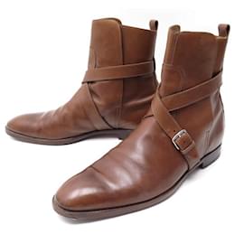 Hermès-HERMES SHOES BOOTS STIRRUPS 44 BROWN LEATHER LEATHER BOOTS SHOES-Brown