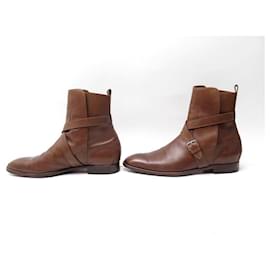 Hermès-HERMES SHOES BOOTS STIRRUPS 44 BROWN LEATHER LEATHER BOOTS SHOES-Brown