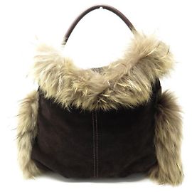 Borsa MAX MARA 40 BORSA A MANO IN CAMOSCIO MARRONE E PELLICCIA BEIGE CM Marrone