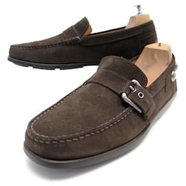 Louis Vuitton-LOUIS VUITTON SHOES LOAFERS WITH BUCKLE 8 42 SUEDE MONOGRAM LOAFERS-Brown