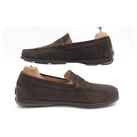 Louis Vuitton-LOUIS VUITTON SHOES LOAFERS WITH BUCKLE 8 42 SUEDE MONOGRAM LOAFERS-Brown
