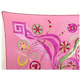 Hermès-HERMES SCARF THE DANCE OF THE COSMOS ZOE PAWELLS SQUARE PLISSE SILK PINK SCARF-Pink