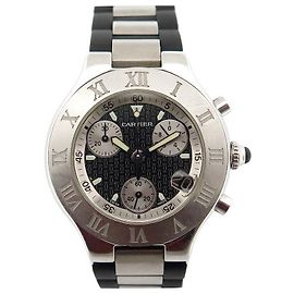 Relógio Cartier 2424 devo 21  quartzo ct 38 MM CRONÓGRAFO DE AÇO + CAIXA DE RELÓGIO Prata