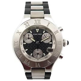 Cartier-Cartier watch 2424 must 21  ct quartz 38 MM CHRONOGRAPH STEEL + WATCH BOX-Silvery