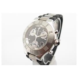 Cartier-Cartier watch 2424 must 21  ct quartz 38 MM CHRONOGRAPH STEEL + WATCH BOX-Silvery