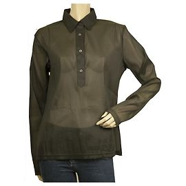 Aspesi Dunkelgrüne, fast schwarze Seidenbluse mit durchsichtigen Knöpfen Top-Größe 44 Dunkelgrün