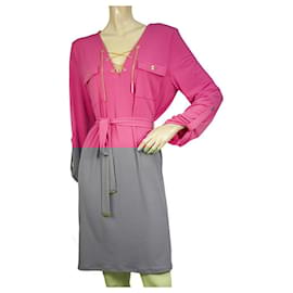 Michael Kors-Michael By Michael Kors Pink Gold tone Hardware Belted Mini dress size L-Fuschia