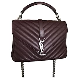 Yves Saint Laurent Sac collège moyen Rouge foncé Prune Bordeaux Prune