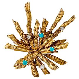 Spilla Chaumet in oro giallo, diamanti e turchese. Altro