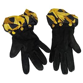 Hermès-Hermès gloves in suede and silk (XS-S)-Black