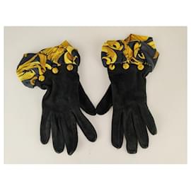 Hermès-Hermès gloves in suede and silk (XS-S)-Black