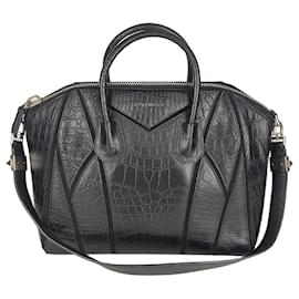 Givenchy-Givenchy Antigona Tasche aus Leder mit Krokoprägung-Schwarz