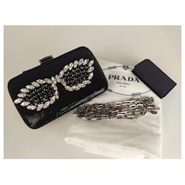 Prada-Prada sequin and rhinestone clutch bag with chain-Black