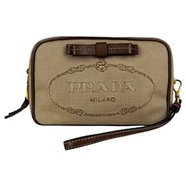 Prada-Prada Jacquard logo clutch bag-Beige