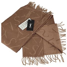 Cachecol de lã virgem Yves Saint Laurent Marrom Bege