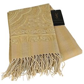 Yves Saint Laurent sciarpa nuova in seta e lana Beige