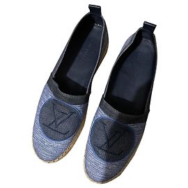 Louis Vuitton Blue Shore Canvas Postcard Platform Espadrilles Beige Light blue Dark blue