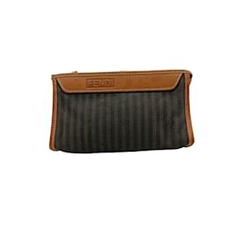 Fendi-Vintage Pequin Striped Vinyl Canvas Small Cosmetic Bag-Brown