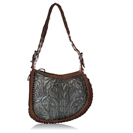 Fendi-Fendi Brown Whipstitch Oyster Leather Hobo Bag-Brown,Dark brown