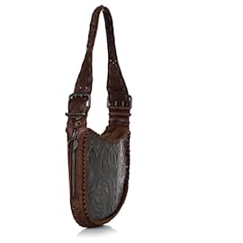 Fendi-Fendi Brown Whipstitch Oyster Leather Hobo Bag-Brown,Dark brown