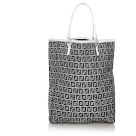 Fendi-Fendi Gray Zucchino Canvas Tote Bag-Black,Grey