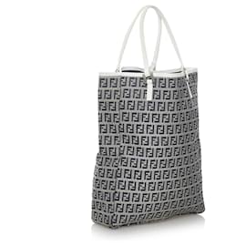 Fendi-Fendi Gray Zucchino Canvas Tote Bag-Black,Grey