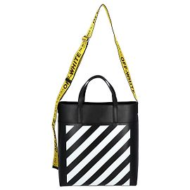 Off White Off-White Borsa Tote Da Uomo A Righe Con Stampa Logo In Pelle Nera E Bianca Nero
