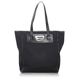 Fendi-Fendi Black Zucchino Canvas Tote Bag-Black