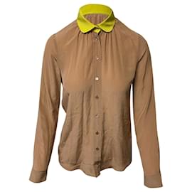 Gucci-Camisa de botão Gucci em seda marrom-Marrom