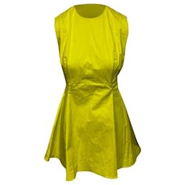Dior-Dior Box Pleated Mini Dress in Yellow Cotton-Green