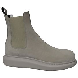 Alexander McQueen Hybrid Chelsea Boots in Ivory Suede White Cream