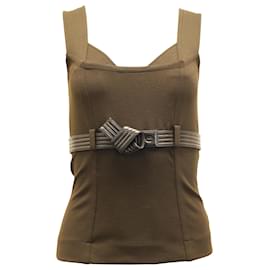 Gucci-Gucci Sleeveless Top with Detachable Leather Belt in Brown Wool-Brown