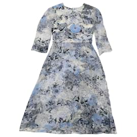 Erdem-VESTIDO MIDI ERdem Floral en Seda Azul-Azul