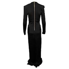 Balmain-Balmain Cut Out Dress with Side Slit in Black Viscose -Black