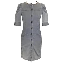 Louis Vuitton-Louis Vuitton Kleid aus grauer Baumwolle mit Knöpfen und Schultern mit LV-Print-Grau
