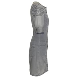 Louis Vuitton-Louis Vuitton dress in grey cotton with buttons and shoulders in LV print-Grey