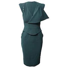 Autre Marque-Antonio Berardi Peplum Midi Dress in Green Virgin Wool-Green