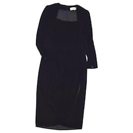 Christian Dior-Vintage Christian Dior One Piece Dress Long Sleeve Square Neck Velvet Women's Black Size 9 (M Equivalent)-Black