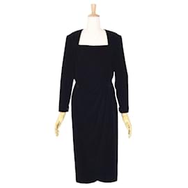 Christian Dior-Vintage Christian Dior One Piece Dress Long Sleeve Square Neck Velvet Women's Black Size 9 (M Equivalent)-Black