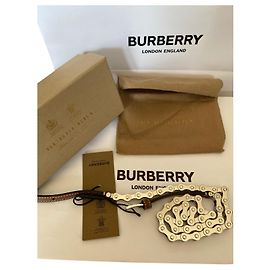 Cinto Burberry de couro marrom tipo corrente prata Marrom Hardware prateado