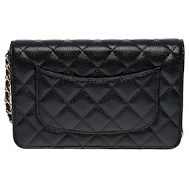 Chanel-Superb Chanel Wallet On Chain Bag (WOC) In black quilted caviar leather, garniture en métal doré-Black