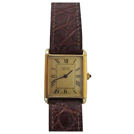 Reloj Lancel rectangular chapado en oro con correa de piel Dorado