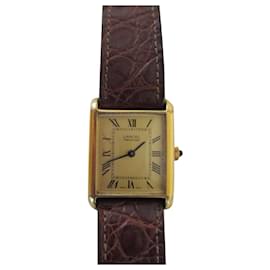 Lancel gold plated rectangular watch with leather strap Golden