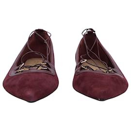Michael Kors-Michael Kors Lace Up Tabby Flats in Burgundy Suede-Dark red